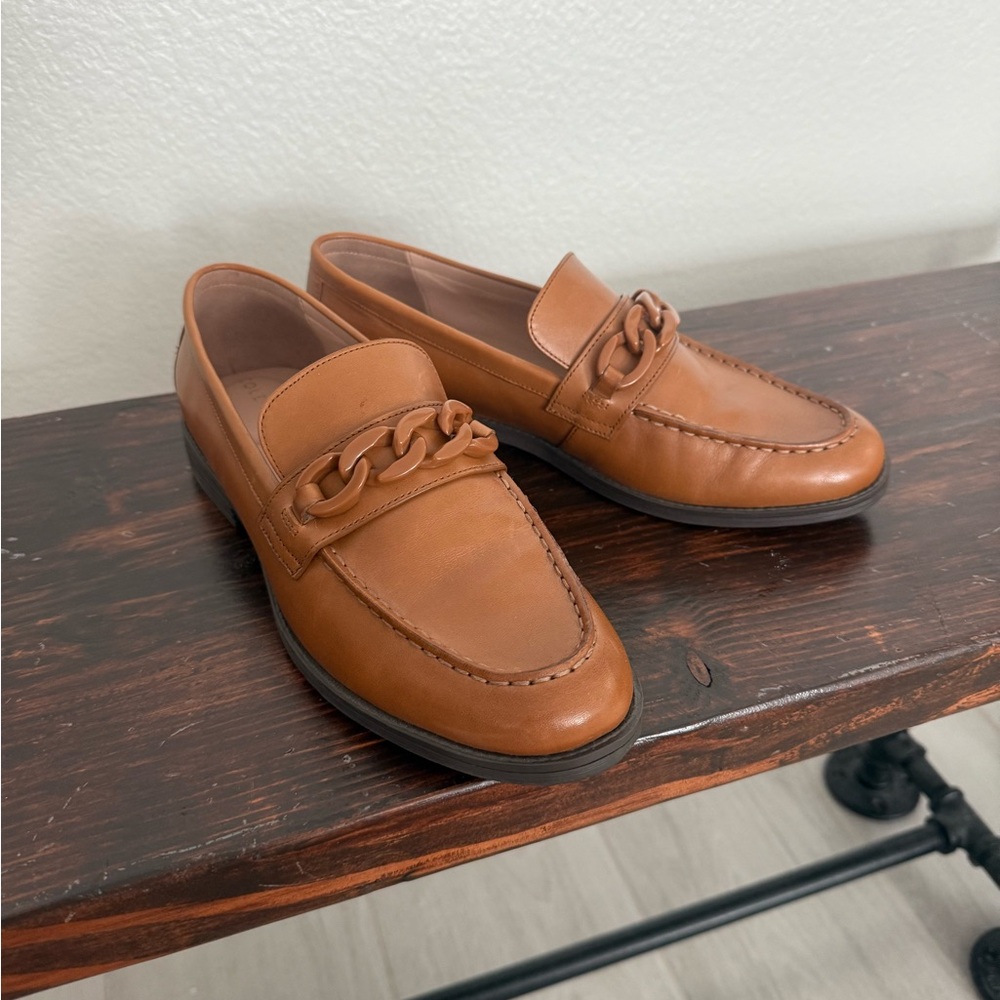 Cole Haan Tan Leather Chain-Trim Loafers